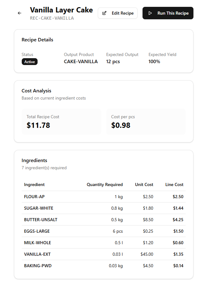Recipe Costing UI